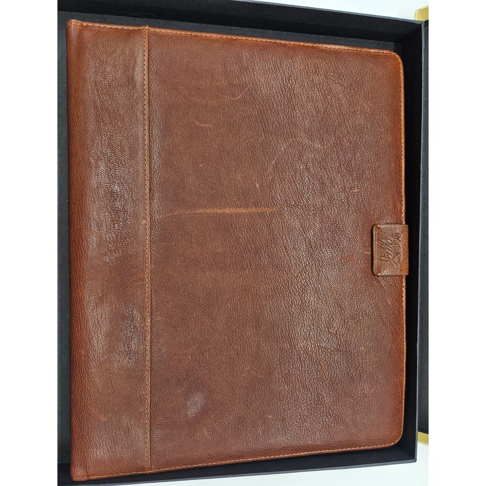 Johnston & Murphy J&M 1850 Brown Leather Portfolio Padfolio Organizer Striped - Picture 3 of 16
